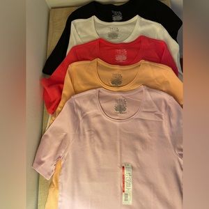 Scoop Neck Tee, Elbow Length Sleeve, Size S (4-6), Pack of 5